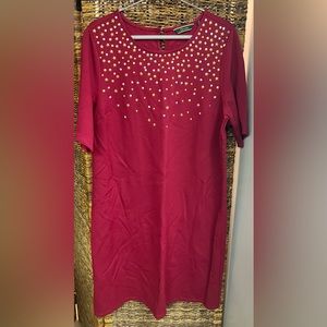 C. Wonder- Raspberry color dress with embellishments on neckline,Size: Womens 16